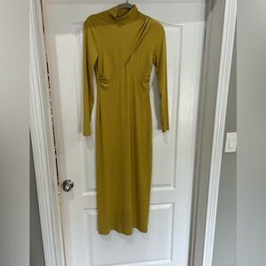 Reformation Long-Sleeve Ribbed Midi Dress in Mustard Yellow